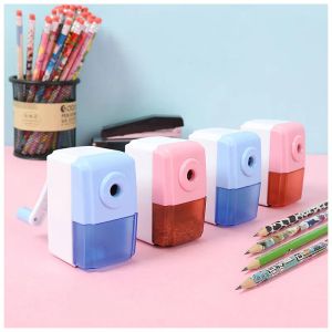 Sharpeners Blue Crank Pencil Sharpener för skolstudenter Pink Pencil Sharpener med RECEPTACLE Office Equipment Stationary Supplies