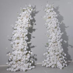 Dekorativa blommor Moon Shape Horn Arch White Flower Runner Wedding Backdrop Arrangemang Äktenskap Event Party Prop Table Floral