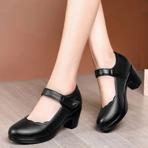 Pompalar Lihuamao Kadın Meydanı Topuk Mary Jane Ayakkabı Siyah Yuvarlak Ayak Ayak Bileği Kayışı Bayanlar Yüksek Topuk Pompalar Kadın Ayakkabı
