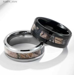 Ringos de cluster Nuncad 8mm Tungstênio anel de carboneto com anel de padrão de camuflagem chanfrado para jóias de casamento de festa masculina L240402