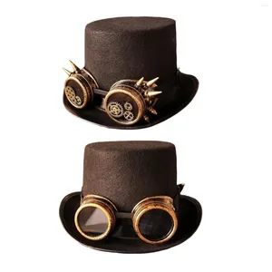 Berets homens mulheres steampunk chapéu de um tamanho com óculos acessórios de fantasia gótica marrom