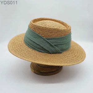 Szerokie brzegowe kapelusze wiadra Rowbbon Hat Brown Summer Womens Sun Star Porkpie Fedora Wedding Kentucky Derby Church sukienka YQ240403