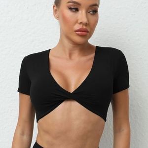 Aktiva skjortor sportskjorta kvinna lycra yoga gym topp kvinnor padding sport gröda push up fitness t-shirt 2024 sportkläder vit röd kaffe blå