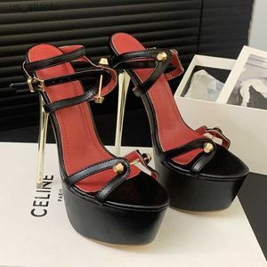 Dress Shoes Sexy Narrow Band 16cm Ultra High Heels Women Sandals Fashion Platform Wedges Summer Wedding Prom Chunky Sandalias H2404033HAA