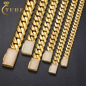 Bulk Großhandel Hip-Hop-Schmuck 10mm-22mm vereiserte Box Schnalle Miami Cuban Link Armband 10k 14k 18K 24K Real Gold Kupfer Kubanas