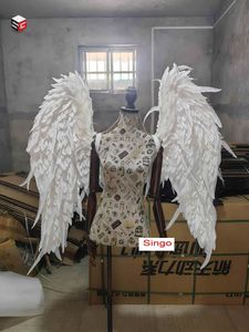 Parti Dekorasyon Yıldönümü Lady Photography Props Bükülebilir Beyaz Tüy Angel Wing Kadınlar Çekim Aksesuarlar