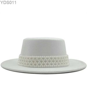 Wide Brim Hats Bucket New Womens Pearl Cotton Felt Hat White Fedoras Used for Wedding Party Church Pork Pie Fedora Soft Padded Derby Tribal yq240403