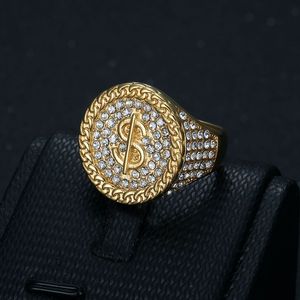 Hiphop rostfritt stål dollar symbolgjutning ring 18k real guldpläterad smycken