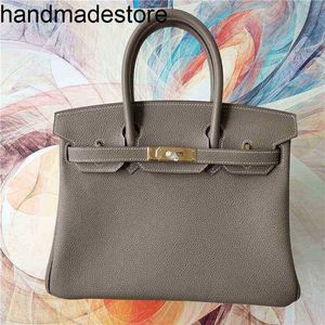 Genuine Leather Bk Handbag Designer Custom Platinum Bag Lychee Pattern Semi Sewn Honey Wax Thread Palm Calf Leather