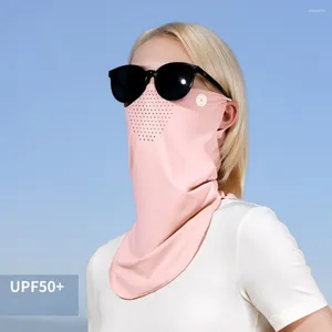 Halsdukar fast färg silkmask sol Prov Bibb UV Protection Neck Wrap Cover Face Shield Sunscreen Scarf Women