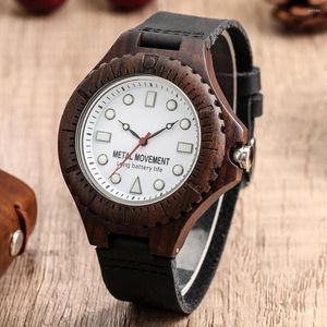 Wristwatches Men's Luminous Watch Wooden Leather Wristwatch White Quartz Unique Dial Male Fashion Business Black Clock With Product Manual