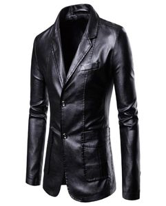 Jaqueta de couro de peito único Men Slim Faux Leather Coats Outwear Autumn Winter Mens Pu Jackets Casual Business Clothing 201114443276