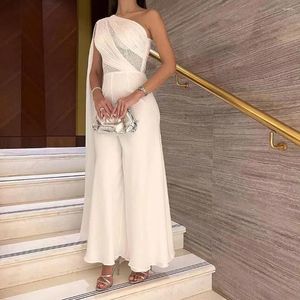 Party Dresses Fairytale Evening Dress Chiffon One Shoulder Long Prom Jumpsuit Sequins Backless Ankle Length Saudi Arabia