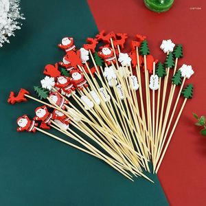 Forks 100Pcs Christmas Fruit Bamboo Skewers Cocktail Picks Cake Toothpicks Decor For DIY Party Disposable Tableware