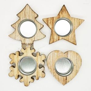 Candle Holders Christmas Tree Snowflake Wooden Holder Candlestick Decorations For Home Xmas Table Ornaments Year Gift