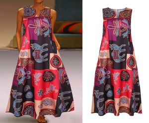 Fevereiro de 2020 Mulheres vintage Bohemian Print V Dress Dress Runway Dress Casual Sleeseless Maxi Dress Streetwear Plus Size5498802