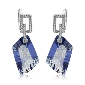 Orecchini a pennagliera taglio taglio blu blu mystic quarzo gemma goccia 925 sterling silverjewelry un unico donna grande