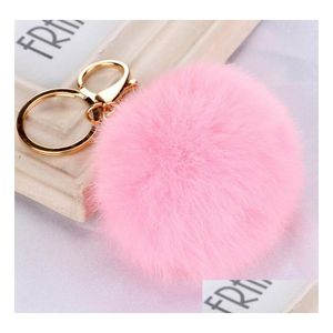 Keychains Bedanyards Real Rabbit Fur Ball Keychain Soft Lovely Gold Metal Key Chains Pom Poms P Chavenizante de carros Acessórios DH3CB