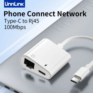 Unnlink USB C to RJ45 Lan Adapter 100Mbps Network Card Hub with Type C Charging for TV Box PC Laptop Phone Connect Ethernet
