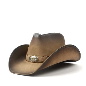 36 Stlye 100% Leather Men Western Cowboy Hat For Gentleman Dad Cowgirl Sombrero Hombre Caps Big Size XXL large head 240327