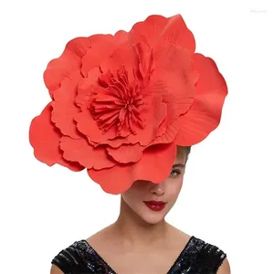 Berets Women Large Flower Hair Band Bow Fascinator Hat Headdress Bridal Makeup Prom Po Shoot Pography Accessories