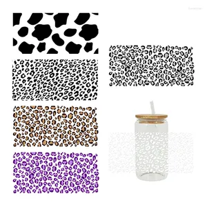 Window Stickers UV DTF Sticker Leopard Theme för 16oz Libbey Glasses Wraps Cup Can DIY Waterproof Easy to Outno Custom Decals D1801