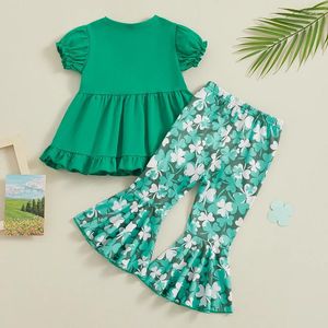 Clothing Sets Toddler Girl Outfits Short Sleeve Dress Tops Flare Pants Set 2Pcs Spring Kids Clothes