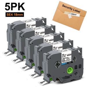 Leveranser 5PK 18mm Security Tape för bror Laminerad band Bror SE4 SE3 SE5 Svart på vit etikett klistermärke Fit Brother Label Printer