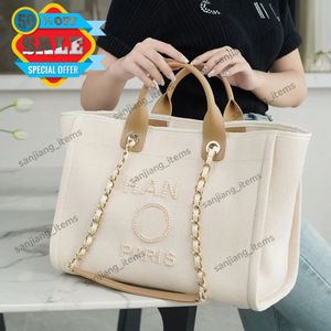 Designer Stor DEAUVILLE TOTE Strandpåsar Luxury Handväska handväska Travel Axel 2C Bag Women Mens Pearl Gold Chain Bag Duffle broderad Crossbody Summer Clutch