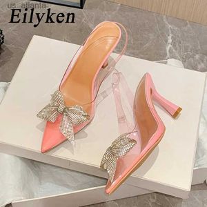 Dress Shoes Fashion PVC Clear Butterfly Rhinestone Pumps Transparent Stiletto Heeled Slingback Pointed Toe Women Tacones Mujer H240403