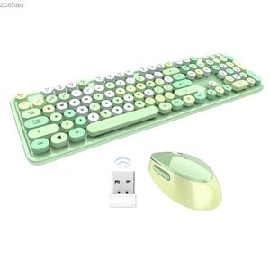 Teclados mofii teclado doce mouse combinar coloração mista 2.4g wireless teclado mouse conjunto de suspensão circular teclado teclado adequado para laptopsl2404