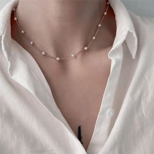 LATS Beads Women's Neck Chain Kpop Pearl Choker Necklace Gold Color Goth Chocker Jewelry Pendant Necklaces 2024 Collar for Girl
