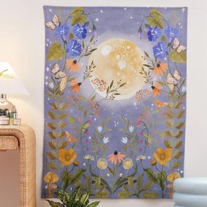 Camess Moon Floral Goblen Duvar Asma Kelebek Bitki Antik Büyücülük Hippi Tereyağlı Halılar