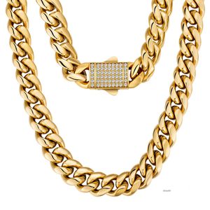 Neues Design schneller Versand 18K Real Gold Edelstahl 12mm 5A CZ Diamond Miami Cuban Link Chain Halskette für Männer