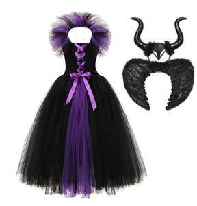 Muababy Girl Maleficent2ドレスアップ服の袖のない邪悪なクイーンプリンセスチュチュドレスデビルホーンハロウィーンコスチューム