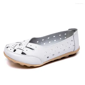 Freizeitschuhe 2024 Plus Size 35-44 Sommerausschnitt Frauen echte Leder Frau Ballett Flats Sandalen Slipper Geschenk