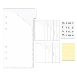 Binders 12PCS Cash Envelopes A6 Frosted Punched Pocket Index Divider Tabs Budget Wallet System PP Pockets Binder with Month Stickers