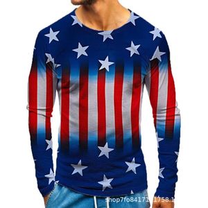 2024 Independence Day 3D Printed New Men's Fashion Personalized Round Neck Long Sleeved T-shirt Fit