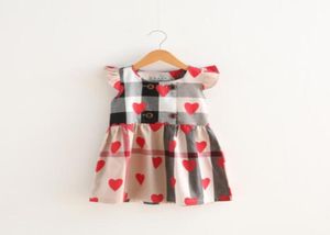 Baby Girls Love Serce Printing Sukienka Dzieci Klotka Latające rękawy Księżniczki Sukienki Letnie 2018 Butique Ubrania dla dzieci