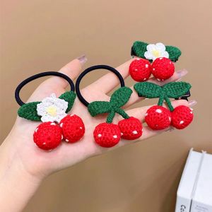 Girls Sweet Cute Red Cherry Plush Hair Ties Elastic Hair Bands Ponytail Holder Scrunchies Kid Rubber Band Women Hair Accessoires