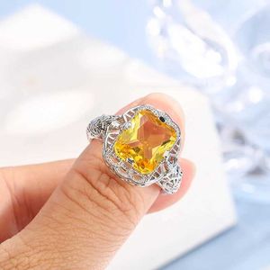 2PCS Wedding Rings Ladies 925 Sterling Silver High-grade Moissanite Citrine Hollow Wedding Engagement Ring High-end Jewelry Luxury Ladies Ring