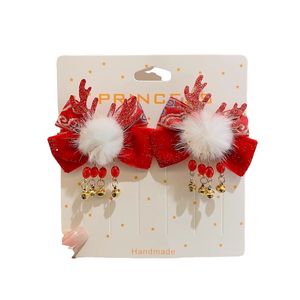 Flickas kinesiska nyår Big Red Hair Clip Winter Ancient Hanfu Headwear Children's New Year Chinese Style Hair Accessories Baby Headflowers No Paper Jam