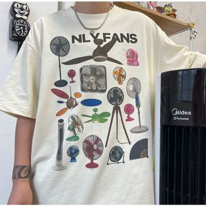 Pure cotton trendy summer electric fan collection picture interesting niche trendy brand mens and womens short-sleeved T-shirt 240329