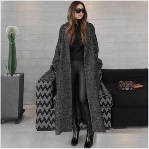 Womens Wool Blends Women Coat Plaid Loose Long Single-Breasted Woolen Coats Winter Overcoat 2023 Jacketswomens Drop Delivery Apparel C Dhkjh