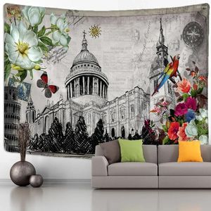 Tapisserier Kända attraktioner Stamp Tapestry Wall Hanging Hippie Tapiz Art Dorm Living Room Home Decor