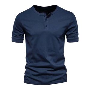2024 Summer Men's Oversized Casual Slim Fit Top, Men's Henry Solid Round Neck Short Sleeved T-shirt