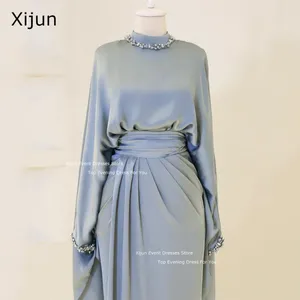 Partykleider xijun bescheidene Satin -Promkleider Crystal Muslim Saudi Arabric Dubai 2024 für Frauen Formal