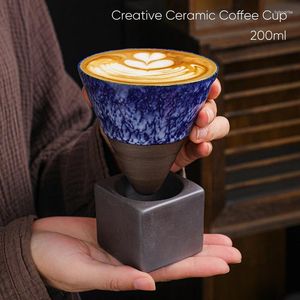 Cups Saucers 1st Creative Retro Ceramic Coffee Mug Rough Pottery Tea Cup Japanese Latte Pull Flower Porcelain