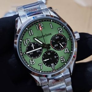 1884 MENS Watch All Steel Quartz Chronograph Ruch Zielony na rękopis