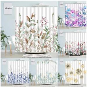 Duschgardiner botanisk maskros gardin akvarell lämnar blommig enkel blomma konst nordisk badrum dekor polyester set krokar